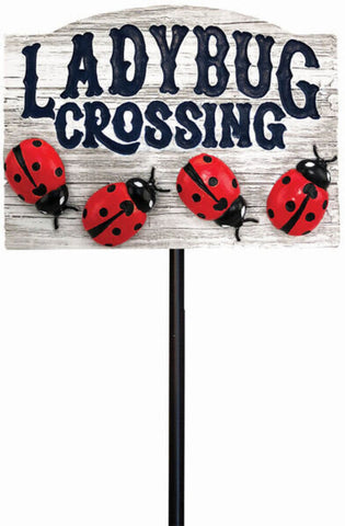 Ladybug Crossing Garden Stake