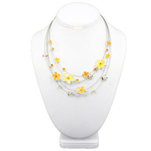 Orange Tones Floral Enamel & Crystal Necklace