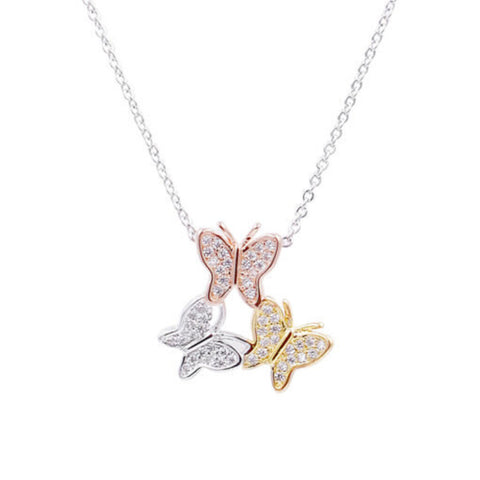 TRI-TONE BUTTERFLIES WITH PAVÉ CZ’S NECKLACE