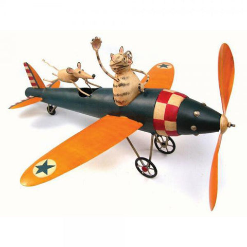 Cat Aviator Whirligig Garden Stake