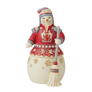 Jim Shore Snowman - Nordic Noel Snowman with Broom "Outside The Snow is Falling" 6012891