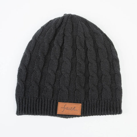 Winter Christa Faith Leather Patch Beanie - Black