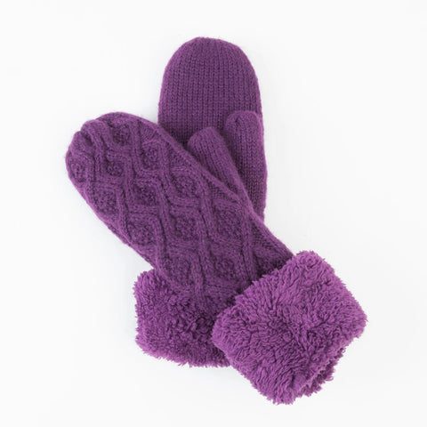 Winter Brittin Knit Sherpa Cuff Mittens Plum