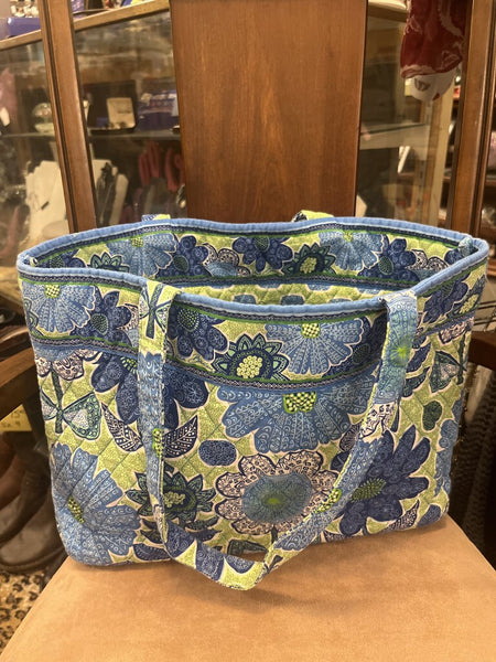 Abby Doodle print Tote Handbag Blue green