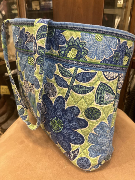 Abby Doodle print Tote Handbag Blue green