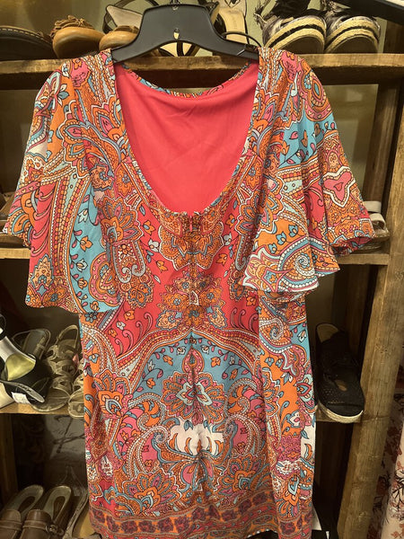 Sheer overlay paisley dress